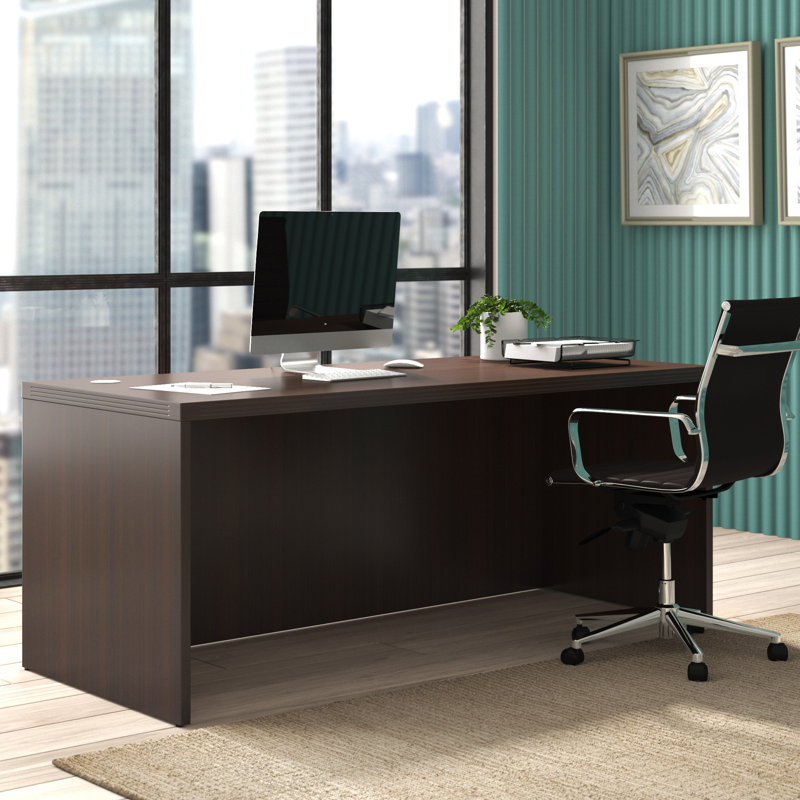 Mocha Aberdeen 66" Rectangular Desk with Nickel Finishes and Drawer