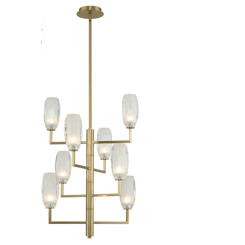 Winter Brass and Crystal 8-Light Modern Linear Chandelier