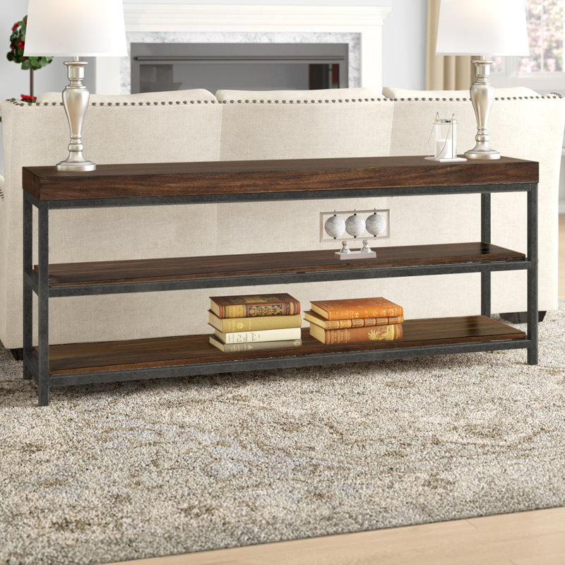 Transitional 72'' Black and Gray Solid Wood Console with Metal Legs
