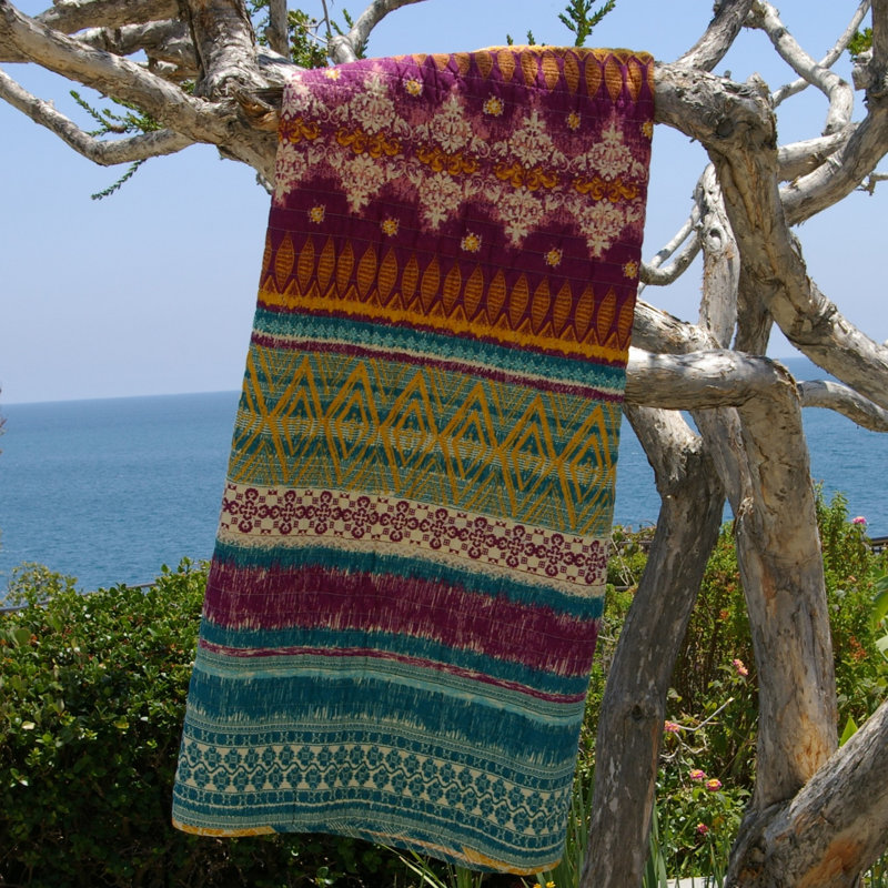 Southwest Reversible Cotton Throw Blanket, Fuchsia and Spruce