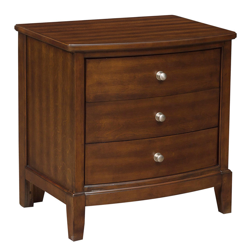 Benjara Dark Brown Solid Wood 3-Drawer Nightstand