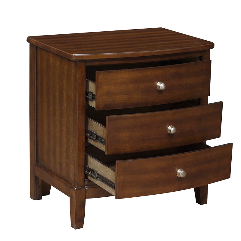 Benjara Dark Brown Solid Wood 3-Drawer Nightstand