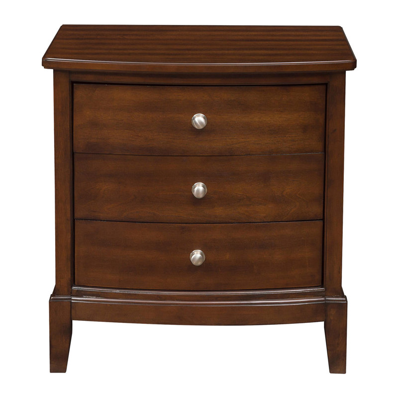 Benjara Dark Brown Solid Wood 3-Drawer Nightstand
