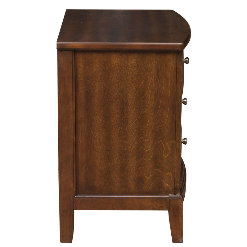 Benjara Dark Brown Solid Wood 3-Drawer Nightstand