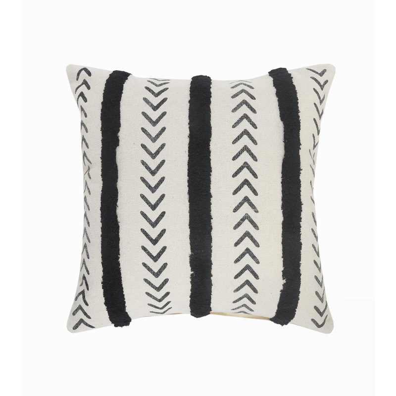 Herringbone Black & Cream Tufted Striped 20" Square Throw Pillow