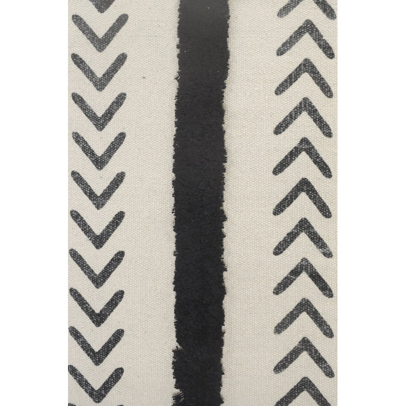 Herringbone Black & Cream Tufted Striped 20" Square Throw Pillow