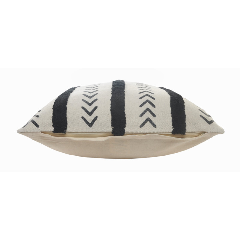 Herringbone Black & Cream Tufted Striped 20" Square Throw Pillow