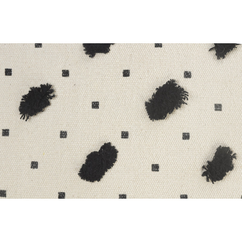 20" Square Black and Cream Tufted Grid Cotton Throw Pillow