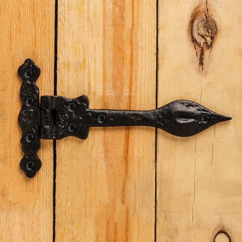 6" Black Wrought Iron Spear Tip Strap Hinge