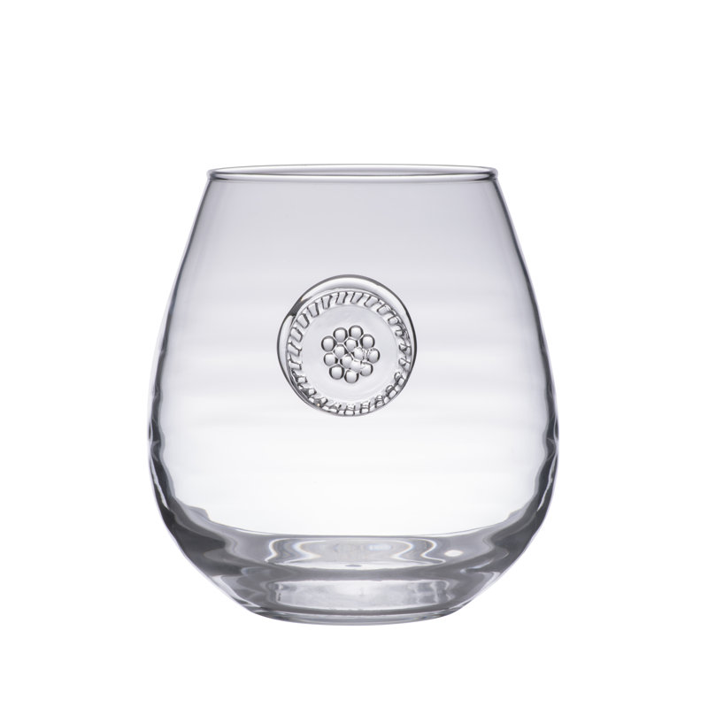 Mouth-Blown 18 oz. Clear Stemless Red Wine Glass with Rope Embellishment