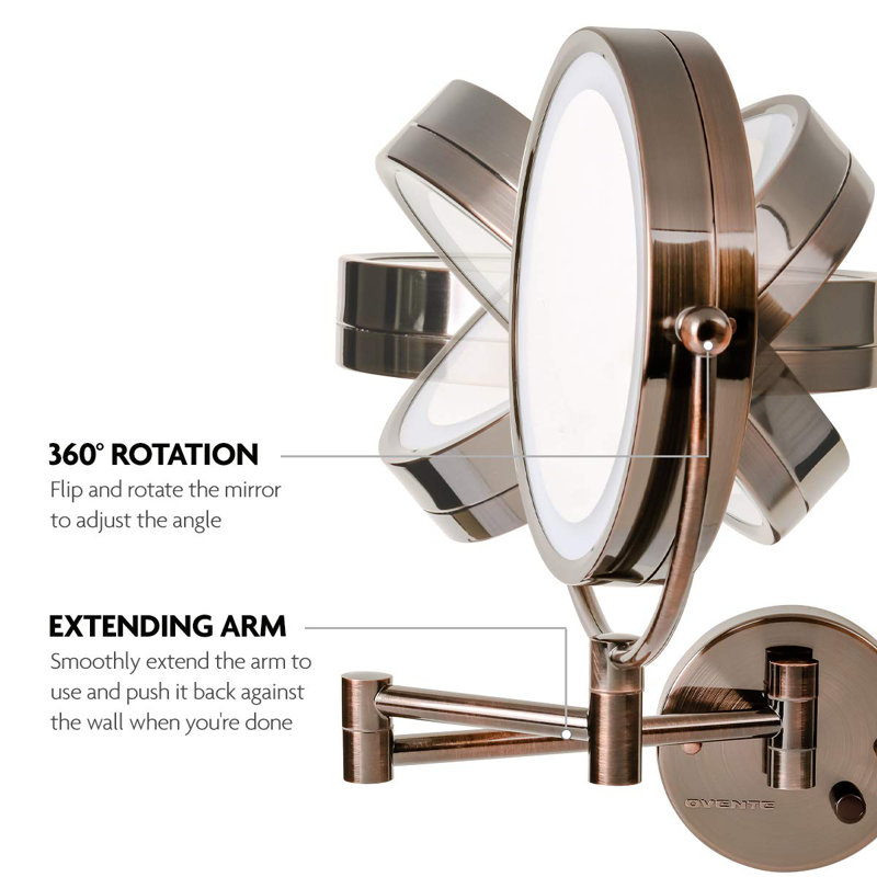 Antique Brass 8.5'' Round Wall-Mounted LED Vanity Makeup Mirror with 7X Magnification