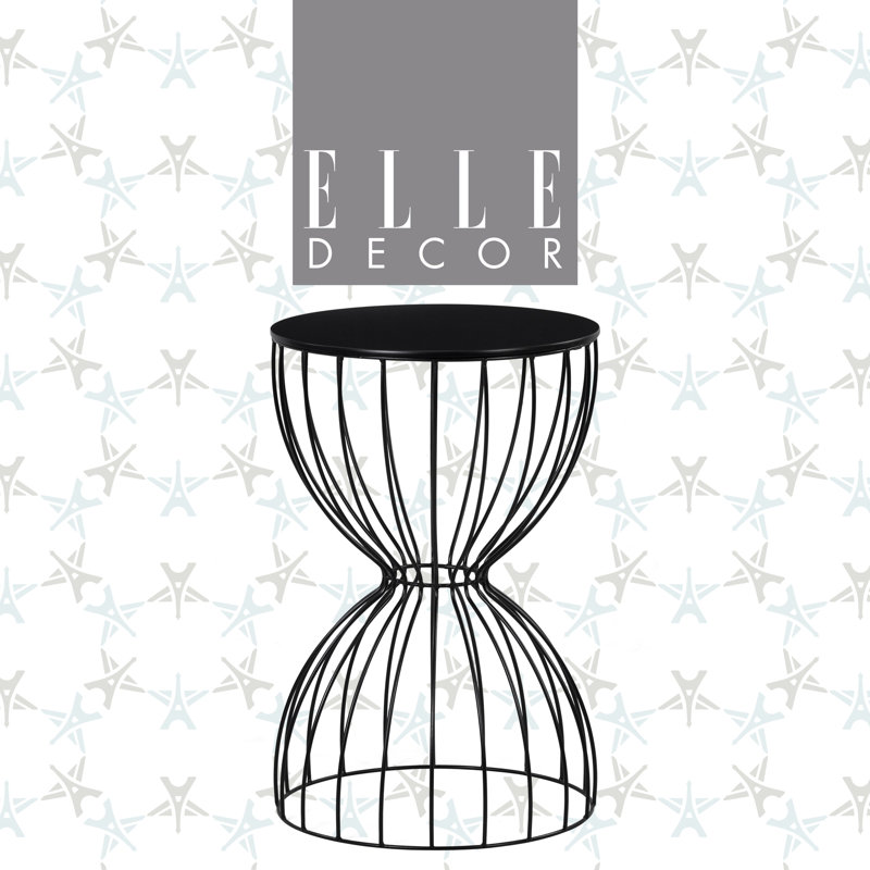 Cami Black Metal and Wood Round End Table