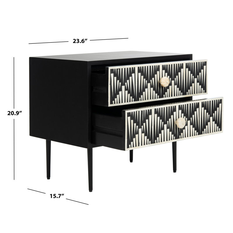 Tessie Black Transitional Bone Inlay 2-Drawer Nightstand