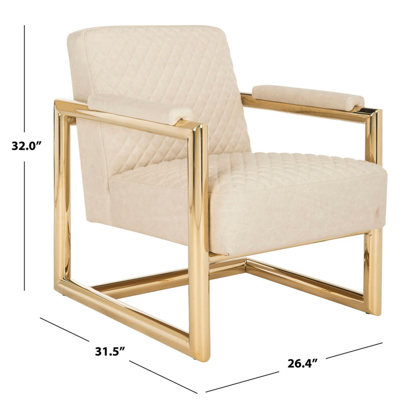 Merlene Cream Leather and Brass Metal Accent Chair