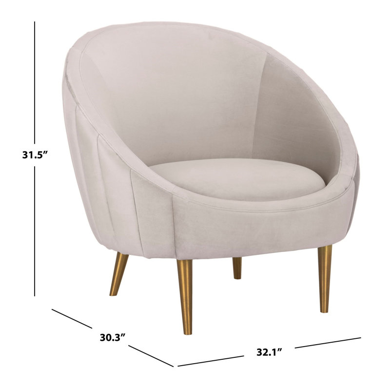 Transitional Pale Taupe Velvet Barrel Arm Chair with Wood Accents