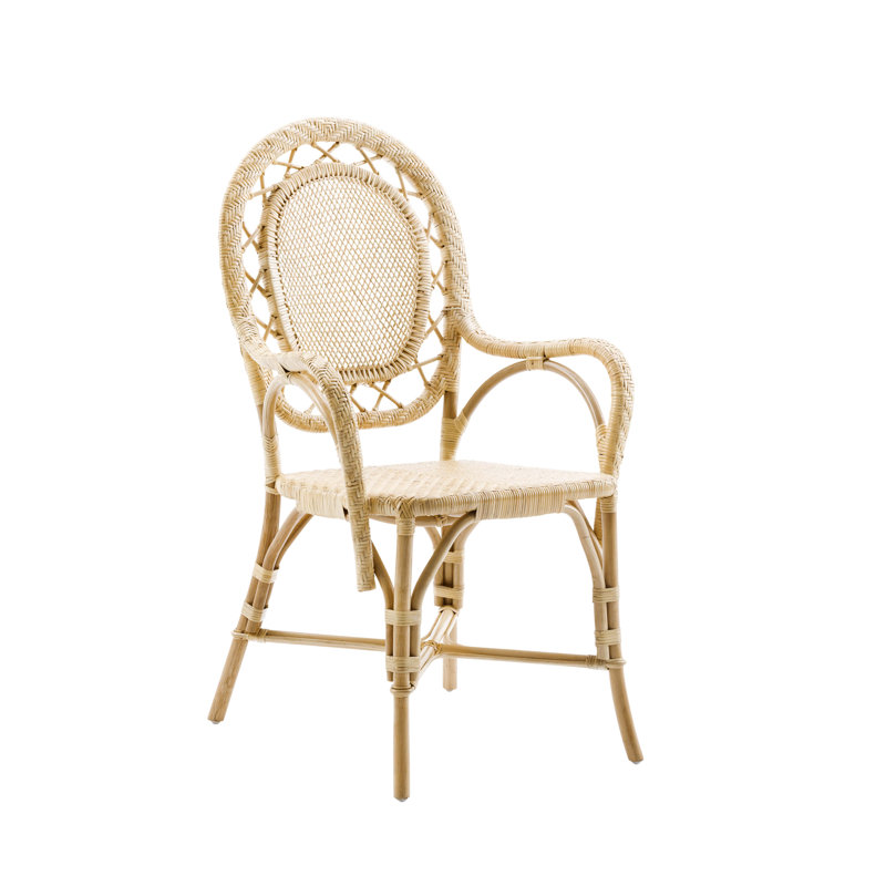 Chic Parisian Medallion Back Natural Rattan Arm Chair