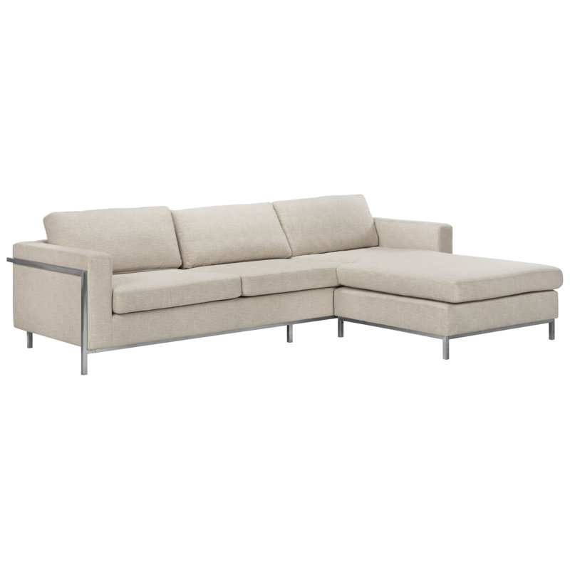Camila Off-White Wool Blend Sectional Sofa with Brushed Stainless Steel Legs