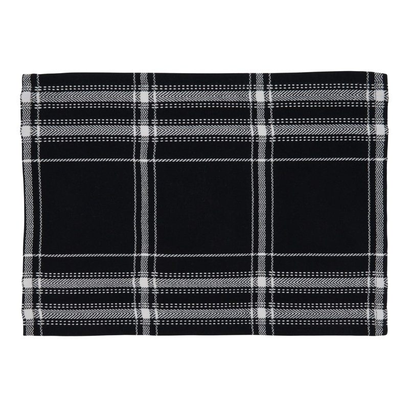 Black and White Cotton Plaid Rectangle Placemats, Set of 4