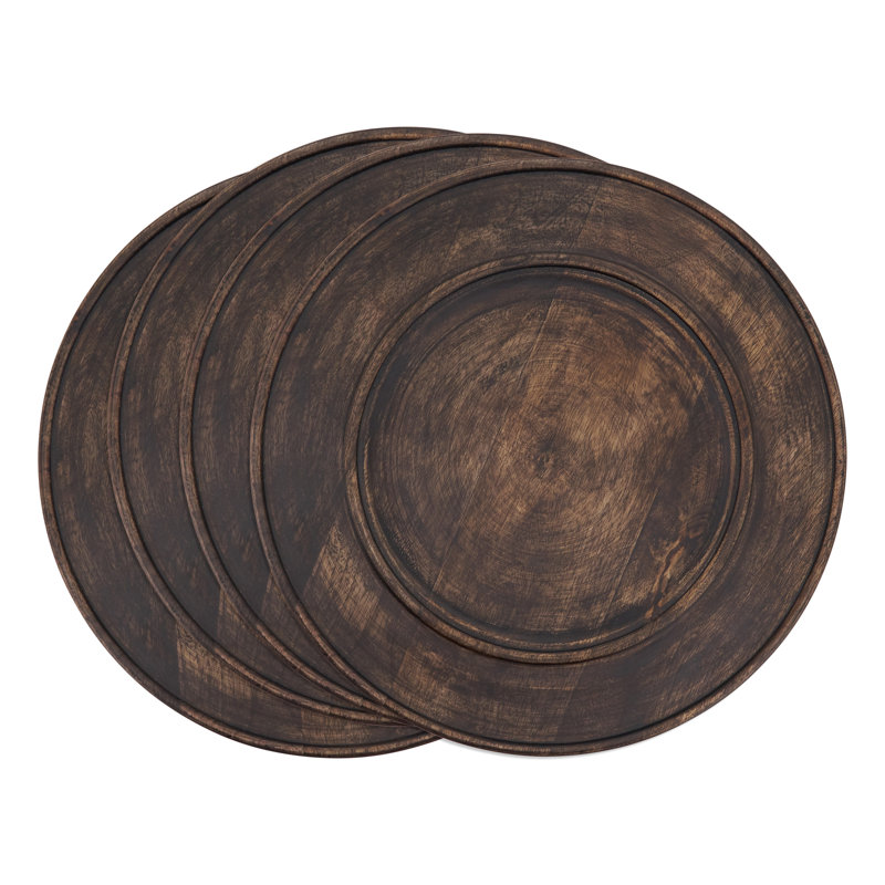 Dark Brown Round Bamboo Wood Charger Plates, Set of 4