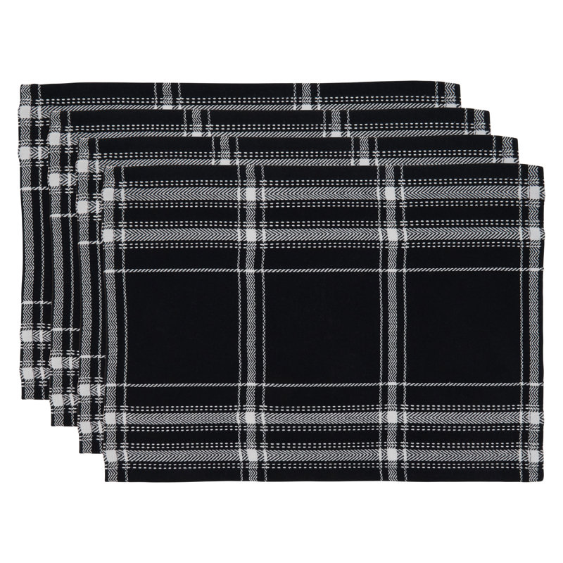 Black and White Cotton Plaid Rectangle Placemats, Set of 4