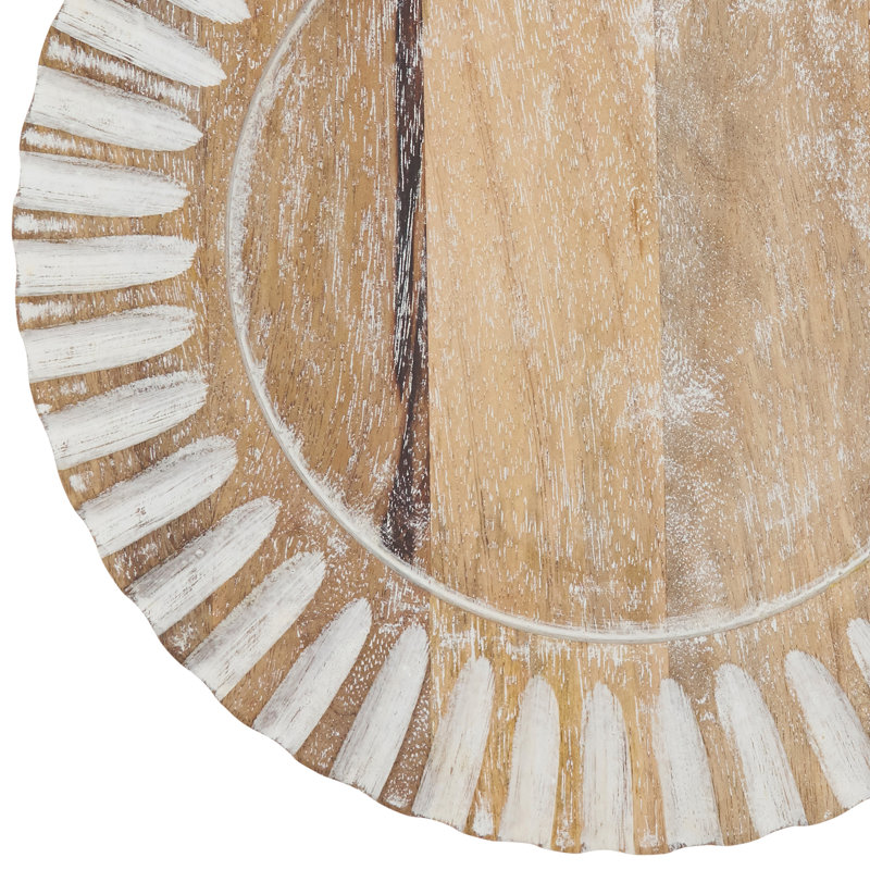 Light Brown Fluted Edge Wood Charger Plates Set of 4