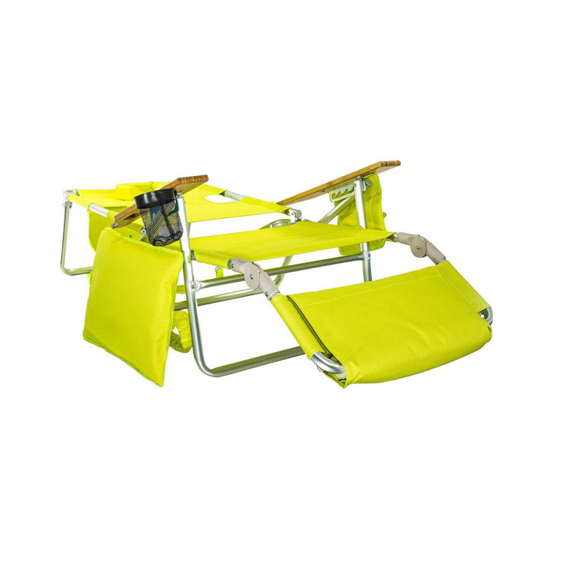 Deluxe Lime Green Portable Beach Lounger with Cushions and Adjustable Footrest