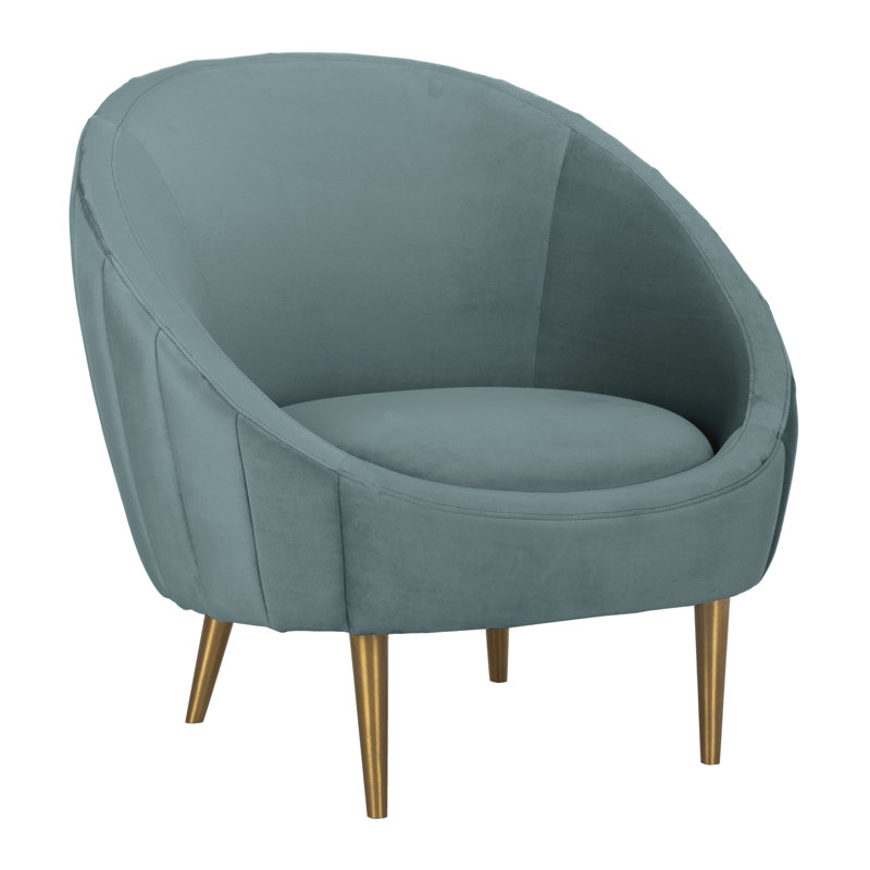 Razia Seafoam Velvet Barrel Arm Chair with Wood Legs