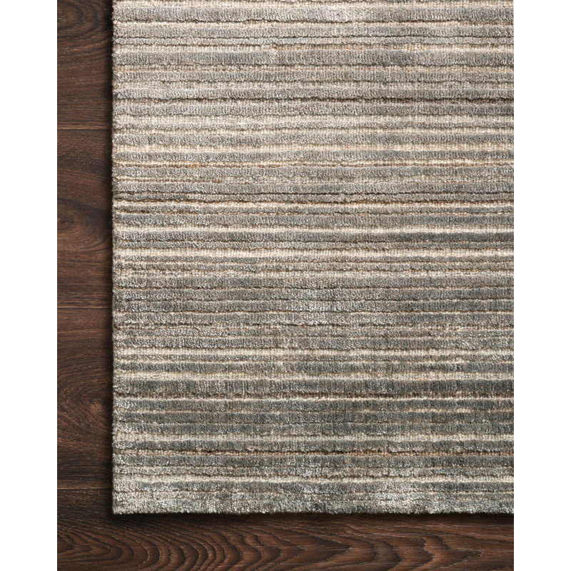Bellamy Handmade Gray Stripe Wool-Viscose Blend Area Rug - 7'9" x 9'9"