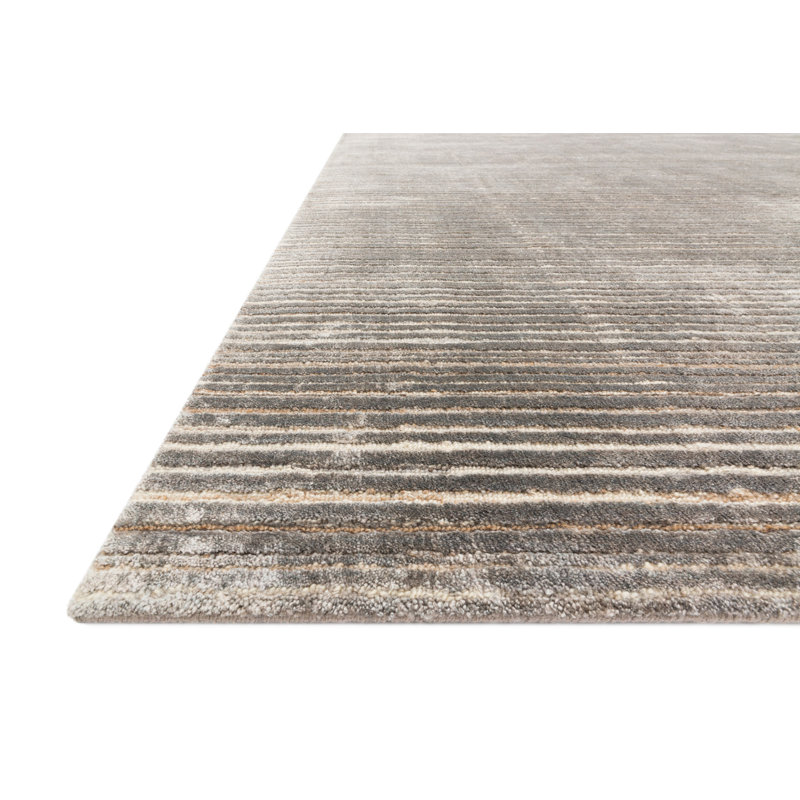 Bellamy Handmade Gray Stripe Wool-Viscose Blend Area Rug - 7'9" x 9'9"