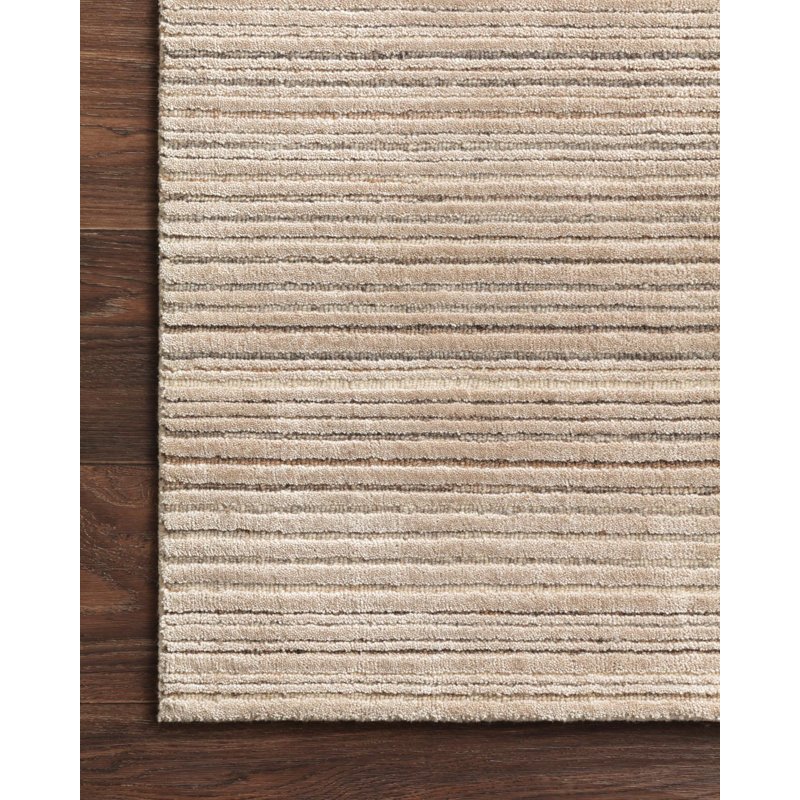 Oatmeal Stripe Hand-Loomed Wool & Viscose Rug - 7'9" x 9'9"