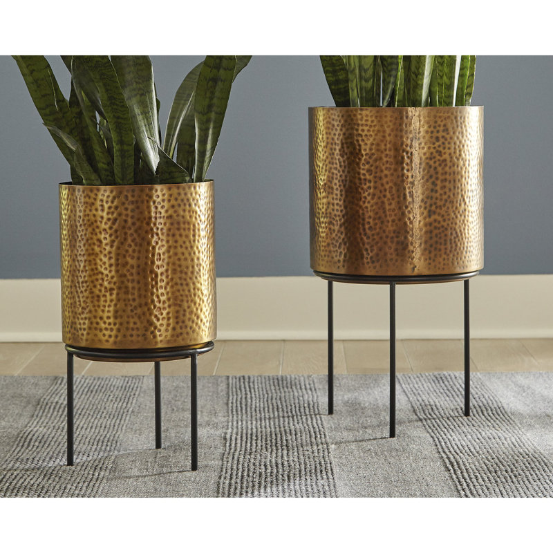 Elegant Gold and Black Metal Pot Planter, 20" Height