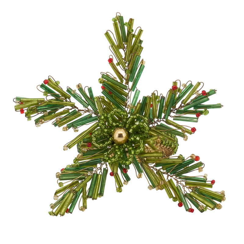 Green Beaded Pine Design Holiday Napkin Rings Set of 4
