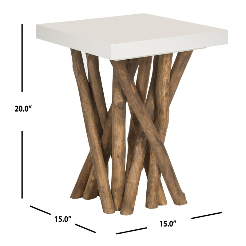Transitional Hartwick 15'' White Square Side Table with Reclaimed Teak Legs