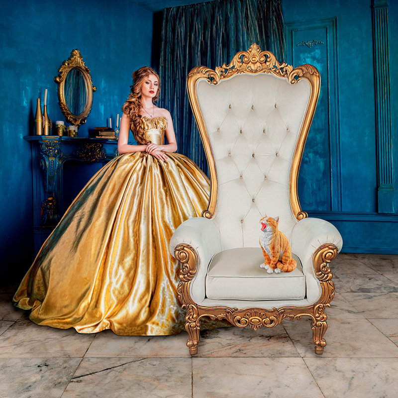 Regal Baroque Velvet and Mahogany Handcrafted Accent Chair