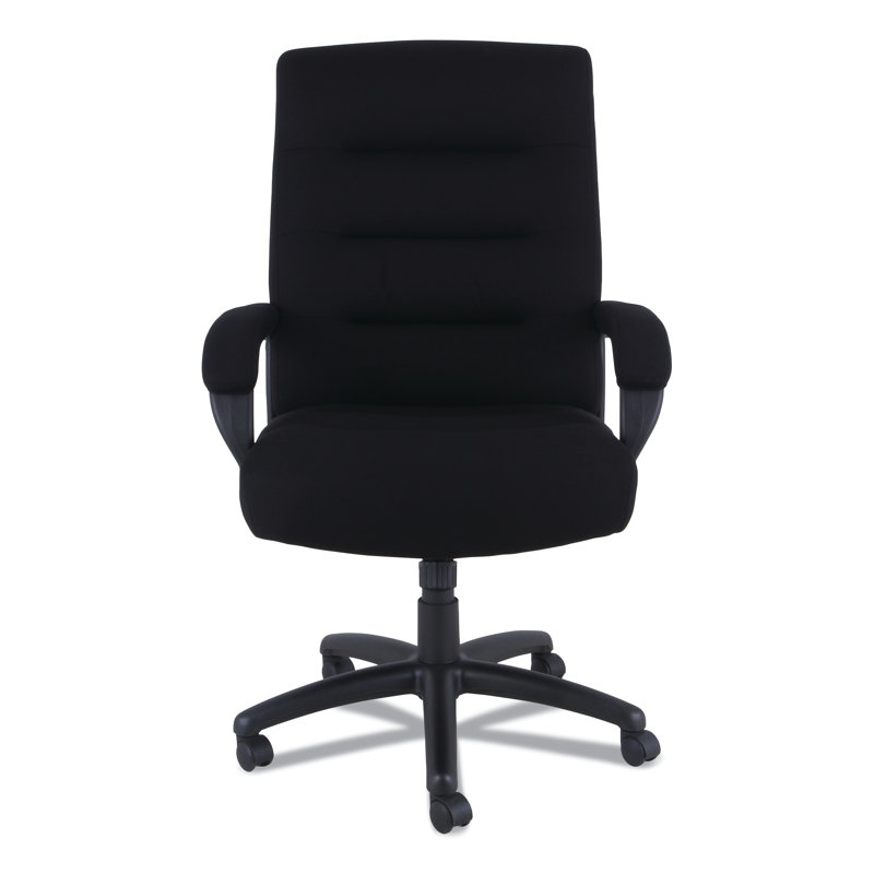 High Back Black Fabric Swivel Office Chair with Fixed Arms