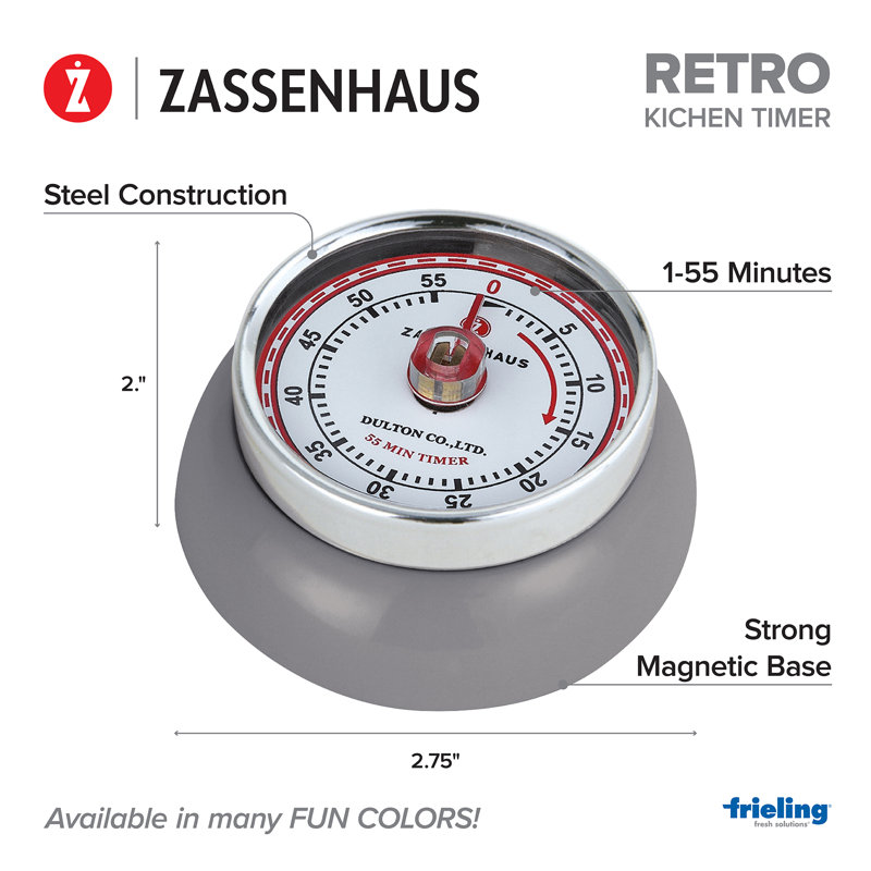 Cool Gray Retro Magnetic Kitchen Timer with Steel Accents