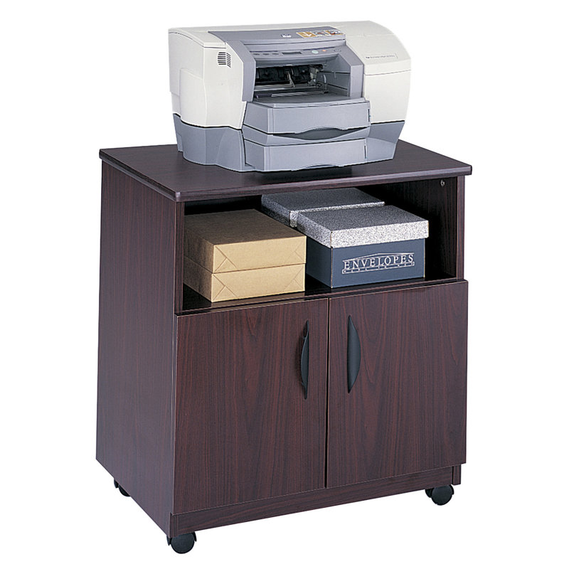 Regal Mahogany Wood Mobile Printer Stand with Cable Management