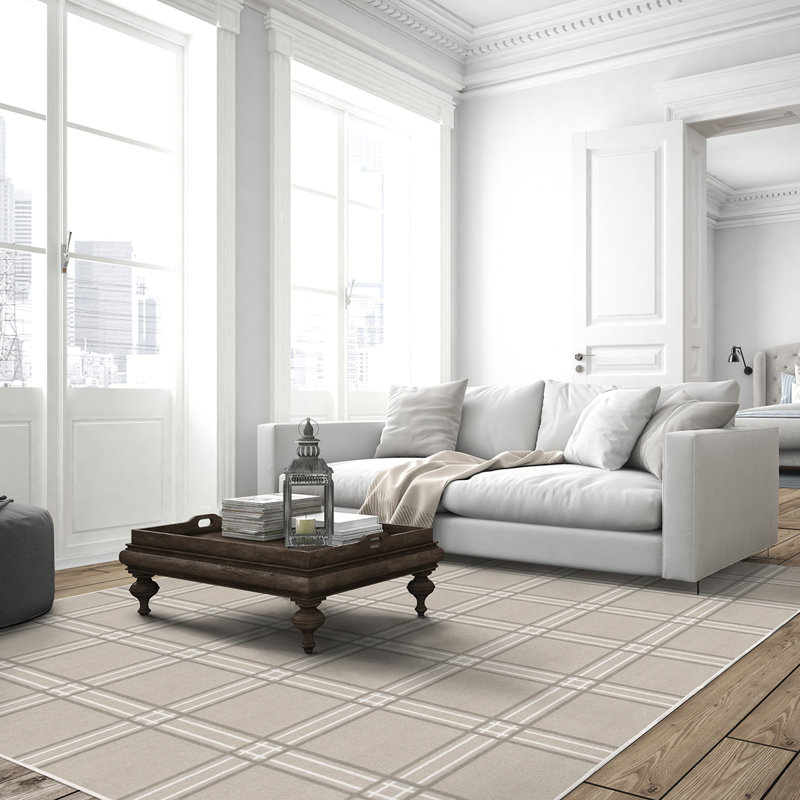 Elegant Beige Geometric 7'8" x 10'9" Easy-Care Synthetic Area Rug