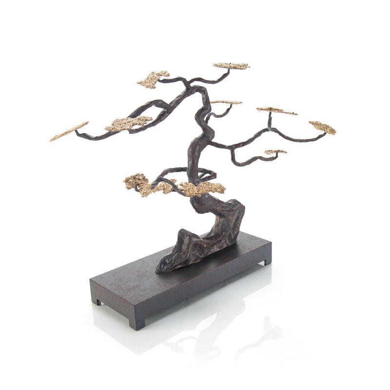 Antique Brass Windswept Tree Sculpture with Crystal Details