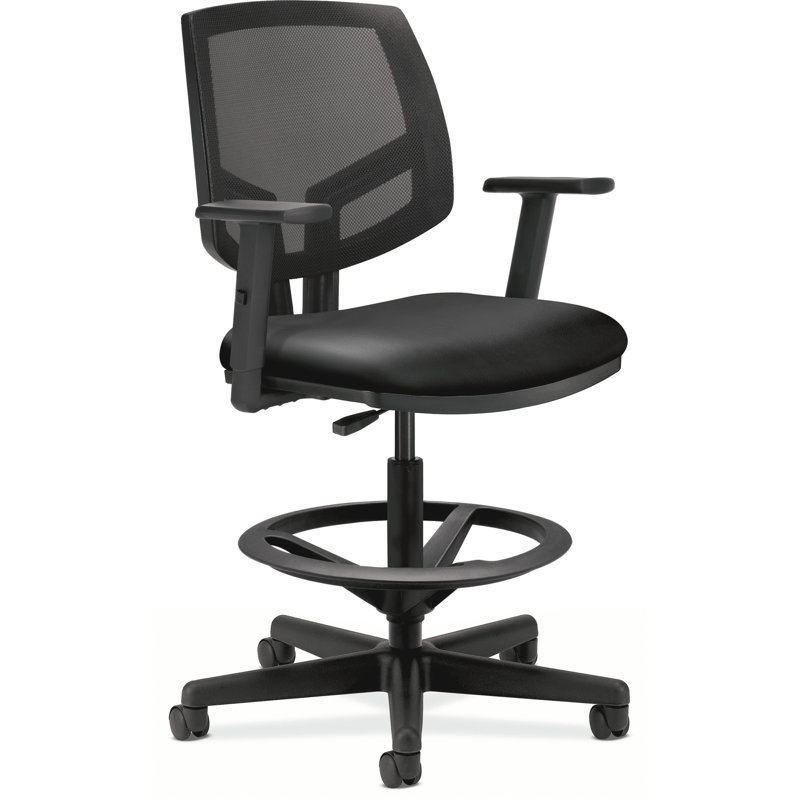 Volt Black Bonded Leather Mesh Back Task Stool with Footring
