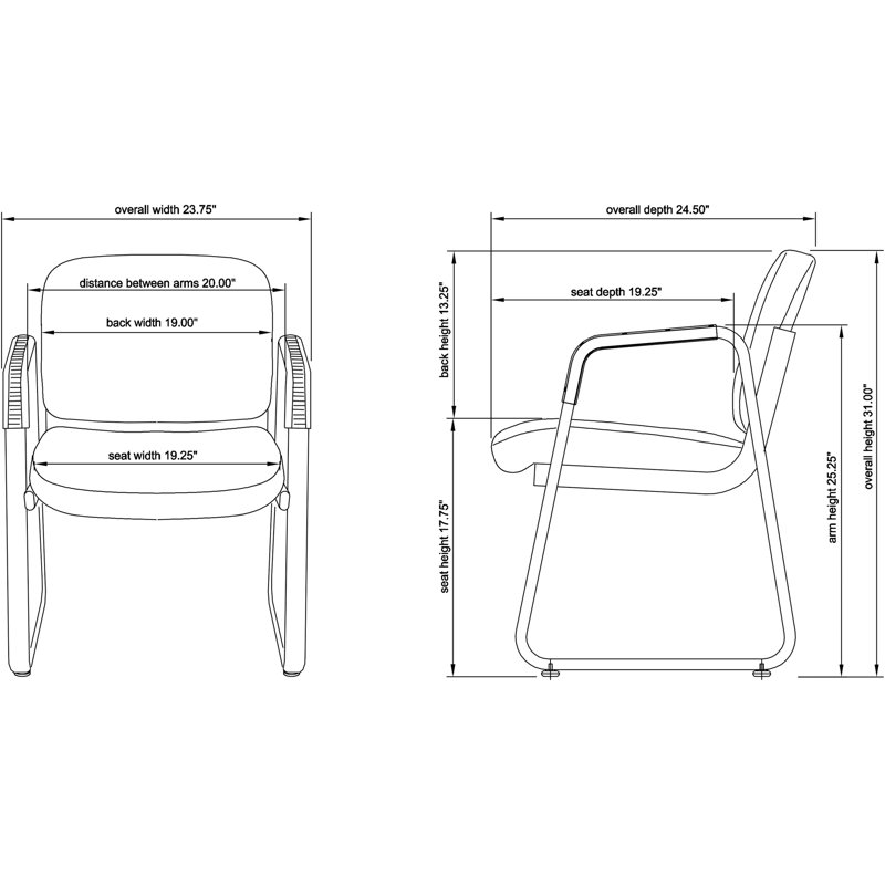 Black Leather Guest Chair with Metal Frame