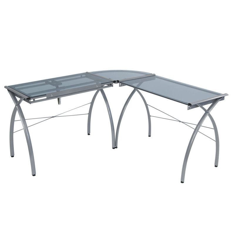 Futura L-Shaped Silver and Blue Glass Drafting Desk