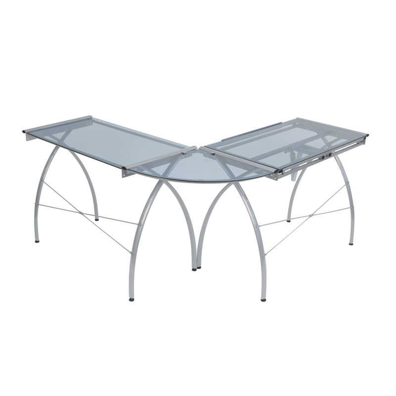 Futura L-Shaped Silver and Blue Glass Drafting Desk
