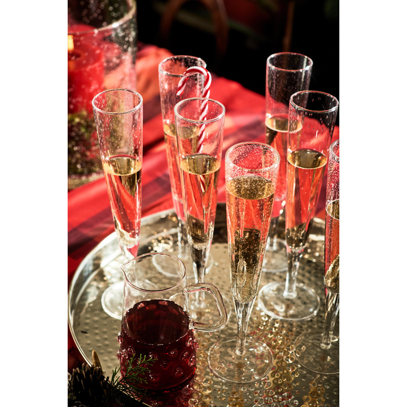 Handmade Clear Glass Bubble Champagne Flute Set, 8oz, Set of 4