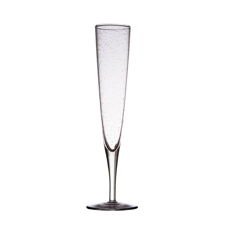 Handmade Clear Glass Bubble Champagne Flute Set, 8oz, Set of 4