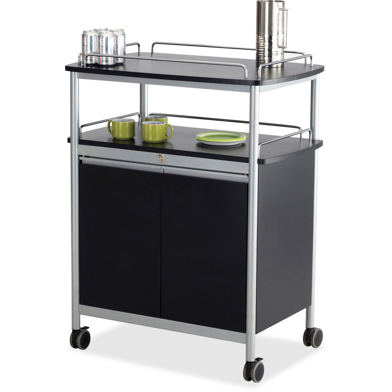 Black Melamine and Steel Beverage Cart with Storage and Wine Rack
