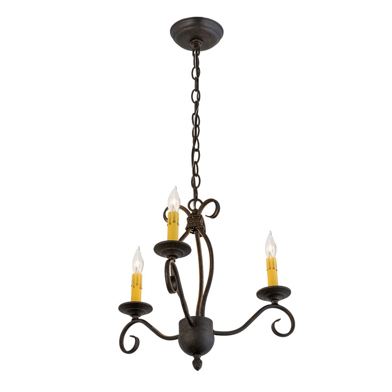 Chestnut Finish 3-Light Faux Amber Candle Chandelier