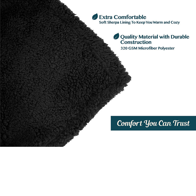 Black Twin Sherpa Fleece Machine Washable Blanket