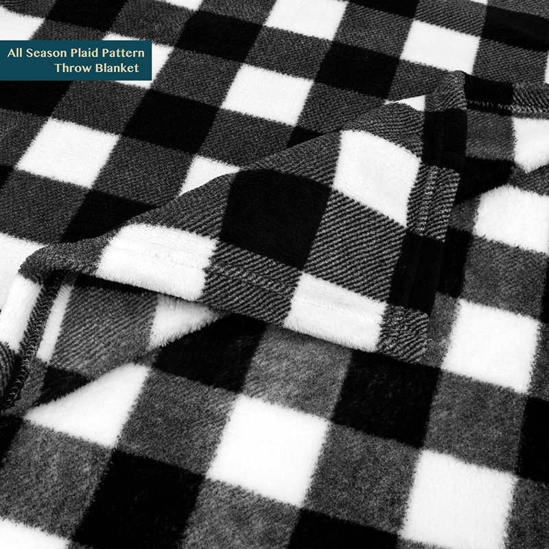 Cozy King Fleece Christmas Throw Blanket in Plaid White/Black