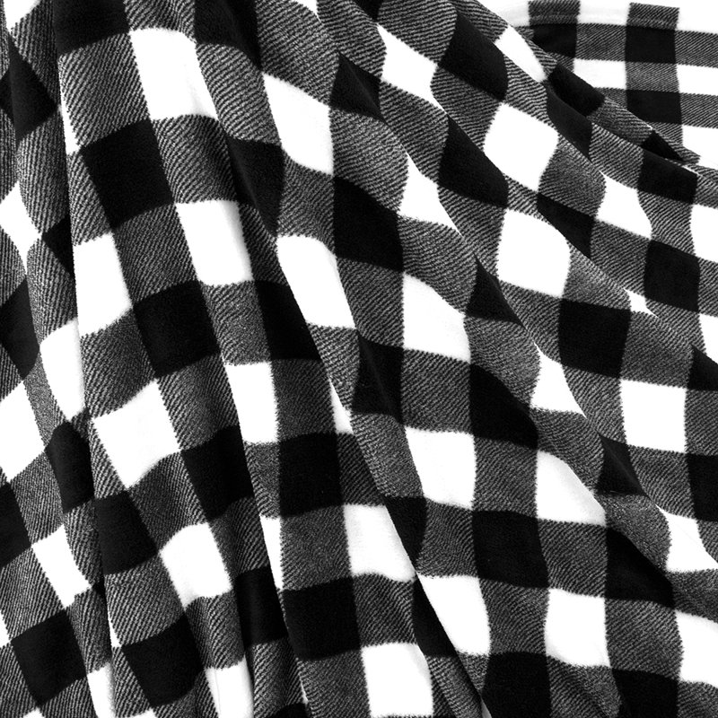 Cozy King Fleece Christmas Throw Blanket in Plaid White/Black